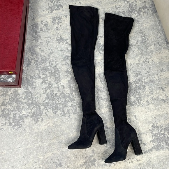NIB Tamara Mellon Helmut Over The Knee Stretch Suede Boots Thigh Black 39.5 - Picture 8 of 15